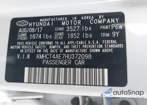 2017 Hyundai Accent Value Edition z USA, uszkodzony, nr VIN KMHCT4AE7HU372098